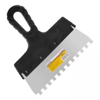 Шпатель фасадный "РемоКолор" 12-8-200, нержавеющая сталь, пластик, зуб 8х8 мм, 200 мм