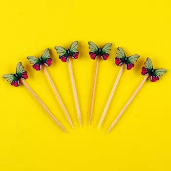 Шпажки бабочки, набор 6 шт, цвет МИКС