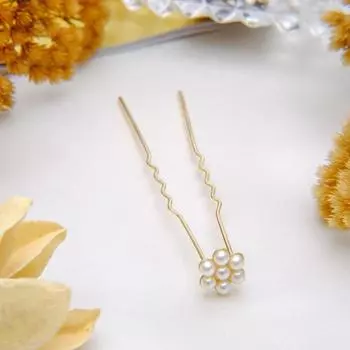 Шпилька для волос "Цветочек" жемчужинки, 6,5 см