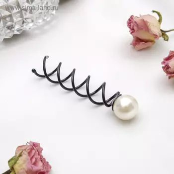 Шпилька для волос «Спираль с жемчужинкой», черная