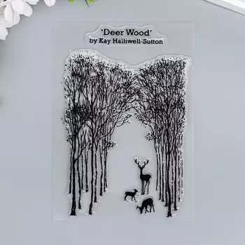 Штамп для творчества силикон "Оленята на аллее" 16х11 см