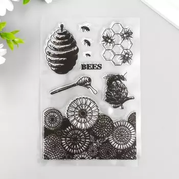 Штамп для творчества силикон "Пчёлы, мёд и цветы" 16х11 см