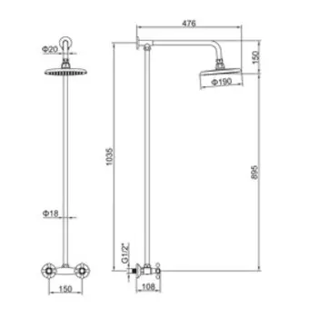 Душевая система Accoona А8176, двухвентильная, с тропическим душем, хром