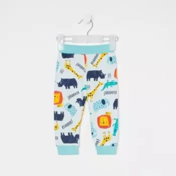 Штанишки детские, цвет светло-голубой/животные, рост 68 см