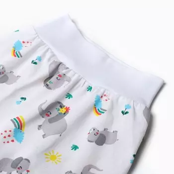 Штанишки «Евро» на широкой резинке, цвет белый/слоники, рост 80 см