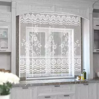 Тюль на кухню без шторной ленты, 170х140 см, цвет белый, 100% полиэстер