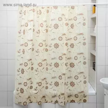 Штора для ванной «Кораблики», 180180 см, полиэтилен, цвет охра