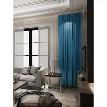 Штора портьерная, размер 200х270 см, блэкаут, лён рогожка, цвет синий