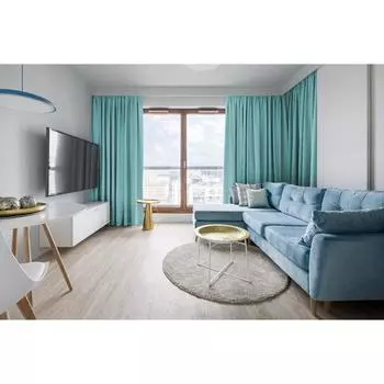 Штора портьерная, размер 200х270 см, лён однотонный, цвет бирюзовый