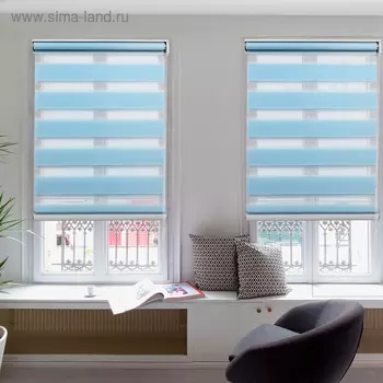 Штора рулонная «День-ночь», 60180 см (с учётом креплений 3,5 см), цвет голубой