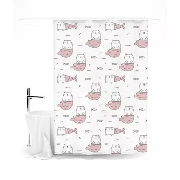Шторка для ванной «Сирень» «А я рыбка, я не кот», 145х180 см, цвет белый