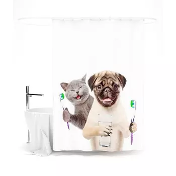 Шторка для ванной «Сирень» «А ты почистил зубы?», 145х180 см, цвет белый