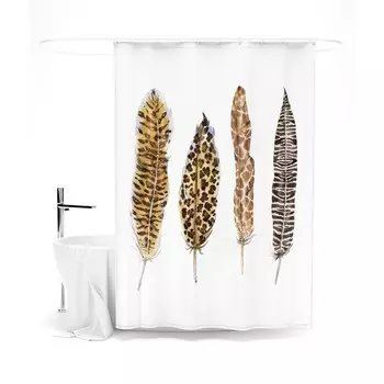 Шторка для ванной «Сирень» «Анималистичные перья», 145х180 см, цвет белый
