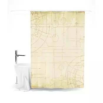 Шторка для ванной «Сирень» «Чертежи», 145х180 см, цвет бежевый