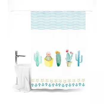 Шторка для ванной «Сирень» «цвет белыйущие кактусы», 145х180 см, цвет белый