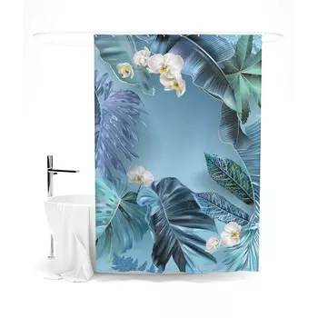 Шторка для ванной «Сирень» «Дикие тропики», 145х180 см, цвет зелёный