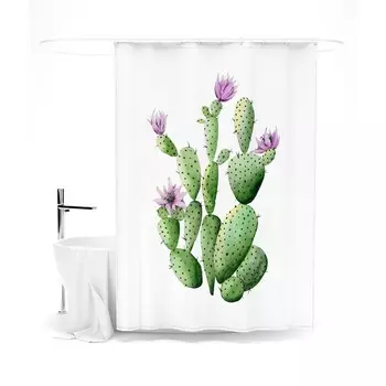 Шторка для ванной «Сирень» «Дивный кактус», 145х180 см, цвет белый