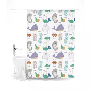 Шторка для ванной «Сирень» «Фантастические морские животные», 145х180 см, цвет белый