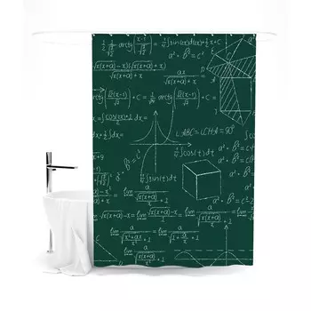 Шторка для ванной «Сирень» «Геометрия в формулах», 145х180 см, цвет зелёный