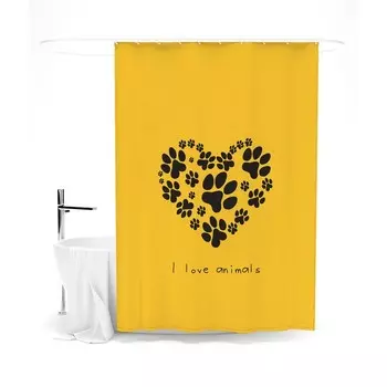 Шторка для ванной «Сирень» I love animals, 145х180 см, цвет желтый