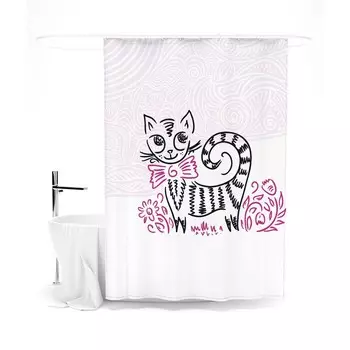 Шторка для ванной «Сирень» «Кошачья грация», 145х180 см, цвет розовый