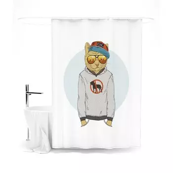 Шторка для ванной «Сирень» «Кот в толстовке», 145х180 см, цвет белый