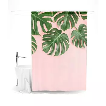 Шторка для ванной «Сирень» «Листья монстеры», 145х180 см, цвет розовый