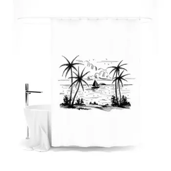 Шторка для ванной «Сирень» «Море в набросках», 145х180 см, цвет белый