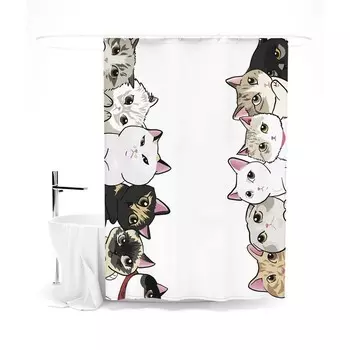 Шторка для ванной «Сирень» «Мурлыкающий народец», 145х180 см, цвет белый