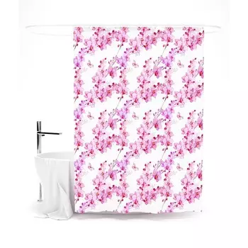 Шторка для ванной «Сирень» «Нежная сакура», 145х180 см, цвет белый