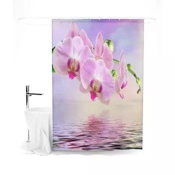 Шторка для ванной «Сирень» «Орхидея и отражение», 145х180 см, цвет сиреневый