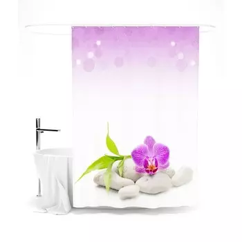 Шторка для ванной «Сирень» «Орхидея (сиреневый)», 145х180 см, цвет белый