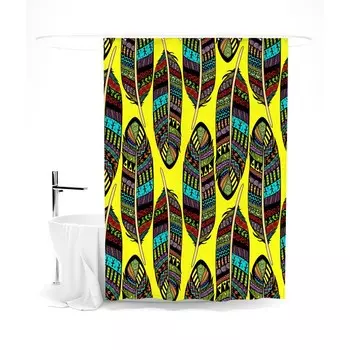 Шторка для ванной «Сирень» «Перья с этническим рисунком», 145х180 см, цвет желтый