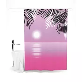 Шторка для ванной «Сирень» «Романтичный закат», 145х180 см, цвет розовый