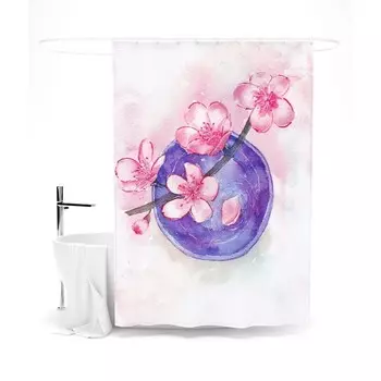 Шторка для ванной «Сирень» «Сакура и вода», 145х180 см, цвет белый