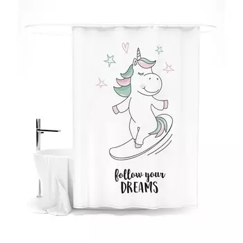 Шторка для ванной «Сирень» «Следуй за своими мечтами», 145х180 см, цвет белый
