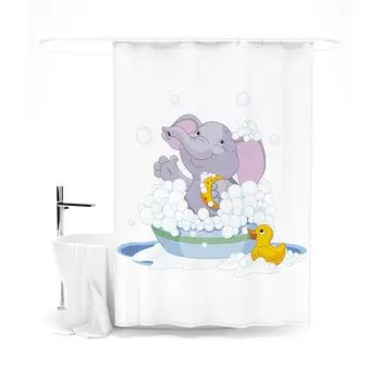Шторка для ванной «Сирень» «Слоненок в ванной», 145х180 см, цвет белый