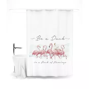 Шторка для ванной «Сирень» «Утка и фламинго», 145х180 см, цвет белый
