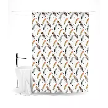 Шторка для ванной «Сирень» «Узор из перьев», 145х180 см, цвет белый