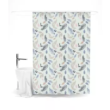 Шторка для ванной «Сирень» «Узор из перьев и листьев», 145х180 см, цвет белый