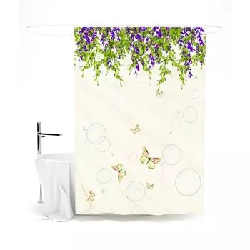 Шторка для ванной «Сирень» «Весенние мотивы», 145х180 см, цвет бежевый
