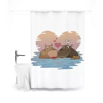 Шторка для ванной «Сирень» «Влюбленные бегемоты», 145х180 см, цвет белый