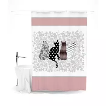 Шторка для ванной «Сирень» «Загадочные кошки», 145х180 см, цвет розовый