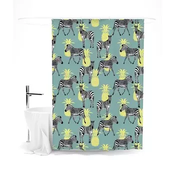 Шторка для ванной «Сирень» «Зебры и ананасы», 145х180 см, цвет зелёный