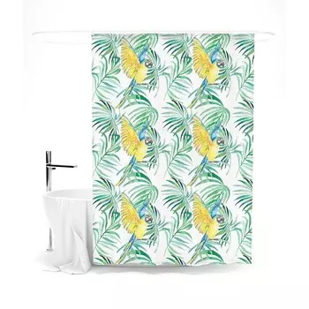 Шторка для ванной «Сирень» «Желтые попугаи», 145х180 см, цвет зелёный