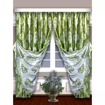 Шторы блэкаут, размер 180x270 см - 2 шт, цвет зелёный, белый