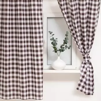 Шторы для кухни Доляна "Клетка" 150х180 см - 2 шт, подхваты - 2 шт, 100% хл, 164 г/м2