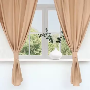 Шторы для кухни Этель ECO, бежевые, 136180 см - 2 шт., подхваты - 2 шт., 70% хлопок, 30% лён, 190 г/м