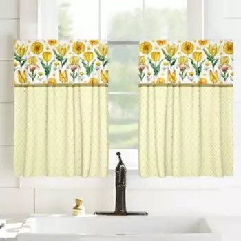 Шторы-кафе «Нарциссы и бабочки», размер 100x60 см, 2 шт