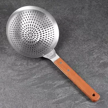 Шумовка для казана Шафран, 48 см, диаметр 22 см, узбекская, деревянная ручка, металл